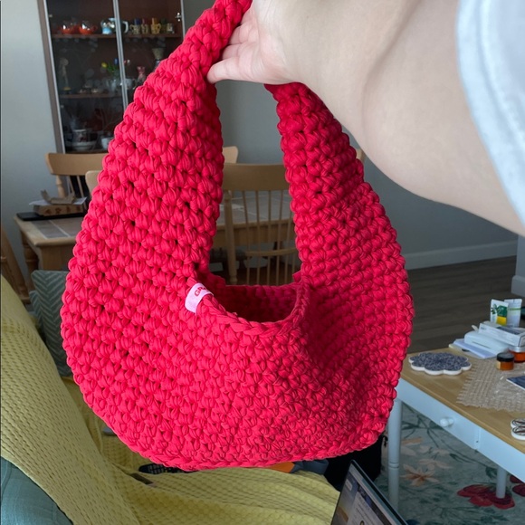Handmade Red Knit Bag - Picture 3 of 5